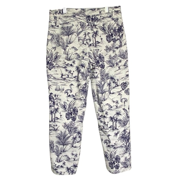 J McLaughlin Alma Pant Heron white with navy Toile printed denim pants SZ-4 - Picture 3 of 11